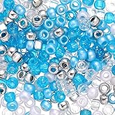 Nosiny 1000 Pcs Winter Blue Pony Beads Bulk Blue Plastic Snowflake 6 x 9 mm Hair Glitter Beads for Jewelry Making, DIY Crafts, Hair Braidin, Friendship Winter Holiday Party Decoration Supplies