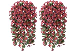 FLORISSO Artificial Fake Fall Hanging Plants Flowers for Outdoor Outside Halloween, 2 PCS Faux Silk Brown Orchid Trailing Vines Look Real UV Resistant for Autumn Home Porch Patio Planter Decor