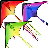 JOYIN 3 Packs Large Delta Kite Orange, Green and Purple, Easy to Fly Huge Kites for Kids and Adults with 262.5 ft Kite String