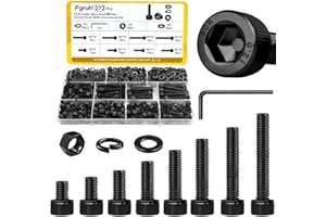 Fgruh 272PCS M5 Screws, Nuts and Washers Assortment kit, M5x8/10/12/16/20/25/30/35 mm Hex Socket Head Cap Bolts Assorted Set - 12.9 Alloy Steel, Black Zinc Plated Anti-Rust