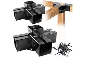 Stainless Steel Post Base Brackets - 4-Way Right Angle Corner Bracket Metal Post Anchors - 4x4 Gazebo Pergola Brackets DIY Hardware Kit JIOU JIA Supplied