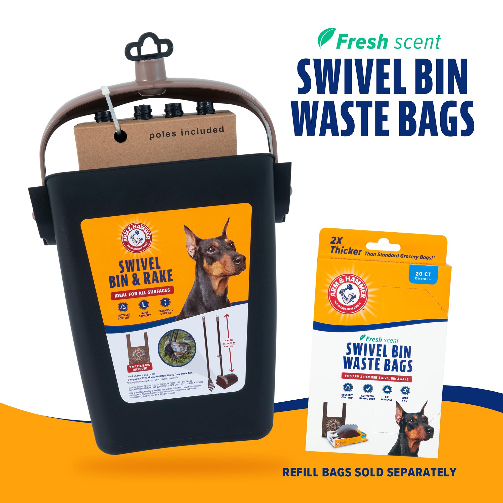 Arm & Hammer Pooper Scooper Swivel Bin & Rake Dog Poop Scooper, Black