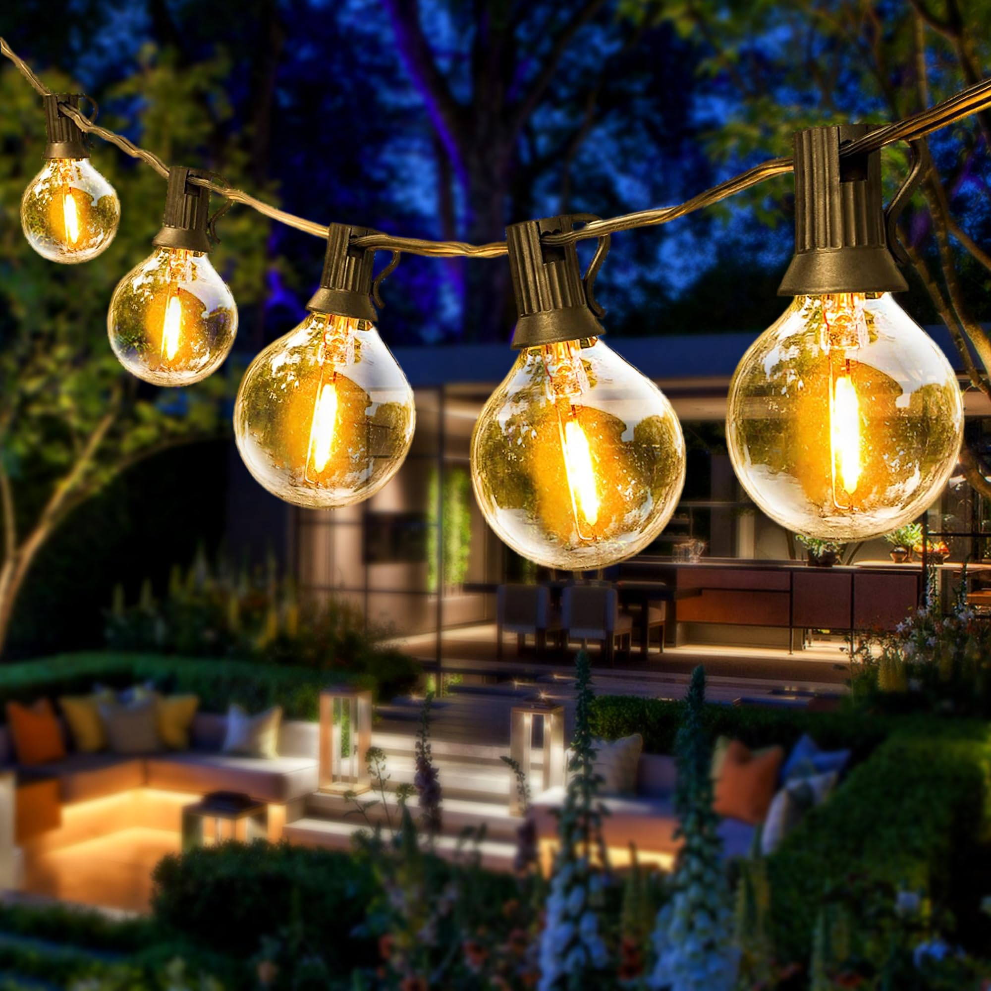 Doraimuni Outdoor Festoon Lights Mains Powered 30M/100FT - Waterproof Garden Lights Outdoor String Lights with 50+2 G40 Shatterproof Bulbs for Garden, Yard, Wedding, Backyard, Terrace, Party, Patio