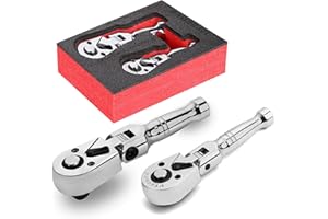UYECOVE 1/4 3/8 Inch Drive Stubby Ratchet Set, Flex Head Ratchet Set Stubby Ratchet Wrench Set, 72 Tooth Quick Release Swivel