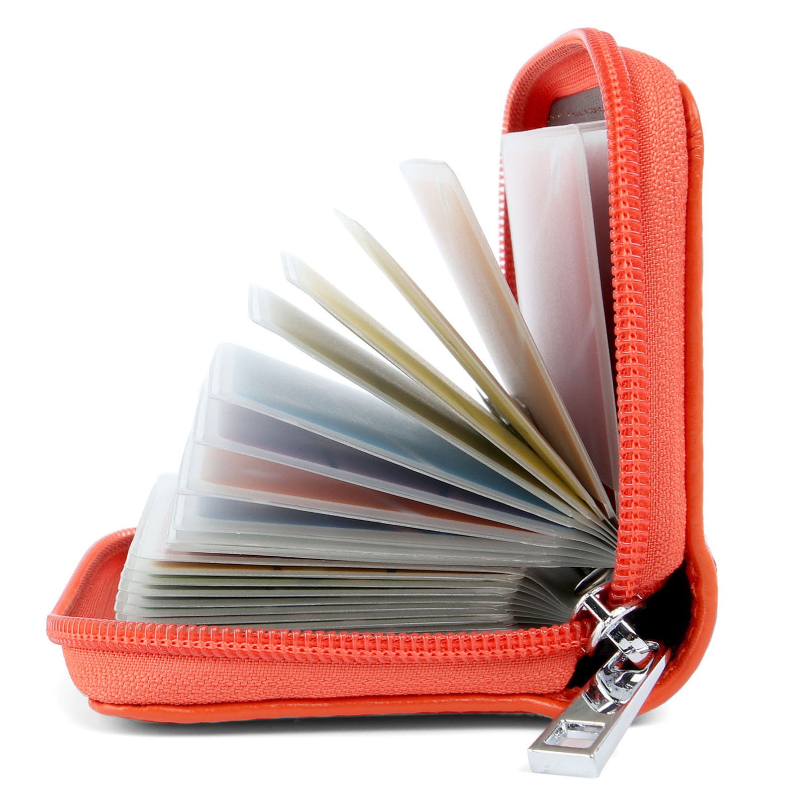 AirZyx Credit Card Holders Women Ladies Leather Credit Card Wallets for Women Ladies 26 Card Slots RFID Protector (Orange)