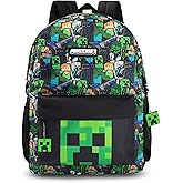 Minecraft Steve & Creeper Multicolour Backpack | Graphic Print Zip-Up Bag for Back to School | Kids Carrying Books | Unisex Kids Merch