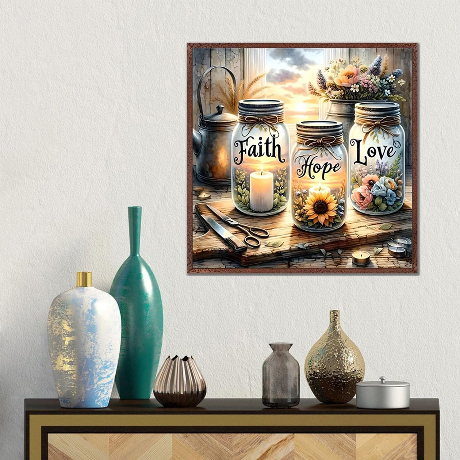 TOPMCYSG Faith,Hope,Love Diamond Art Kits for Adults,Inspirational 5D Diamond Painting Kits for Beginners,DIY Paint with Round Full Drill Diamond Dots Gem Painting for Adults,Home Decor 13.78x13.78 in