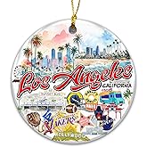 Los Angeles California Christmas Ornament 2025 – City Souvenir with Skyline, Hollywood, Dodgers, Lakers, Randy’s Donuts & Beach Scene – LA Travel Keepsake Ornament, West Coast Collectible Décor
