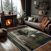 SherAvant Moose Rugs for Cabin - 4x5 Rug - Moose Rug - Wildlife Wild Animal Area Rug - Forest Landscape Rugs - Rustic Carpet - Moose Home Decor