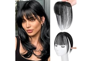 MORICA Bangs Hair Clip, 360° 3D Cover Clip in Bangs 100% Real Human Hair Toppers with Bangs，Hair pieces Clip on Bangs for Women Fake Bangs for Daily Wear (Natural Black, 5×7 3D Bangs)