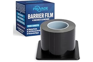 Pruvade Black Barrier Film 4” x 6” | 1 Box, 1200 Sheets | Self Adhesive Protective Film |Universal Dental Instruments Tape Protects Equipment, Makeup, Microblading, Home Surfaces, Roll & Dispenser Box