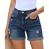 Utyful Jean Shorts for Women High Waisted Trendy Casual Summer Distressed Jorts Ripped Fold Hem Stretchy Denim Shorts