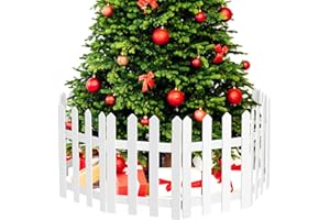 RUODON 12 Pack Thick Christmas Tree Fences White Wooden Picket Fences Tree Fence Border Decoration for Xmas Wedding Party Decor Garden Home, 15.7 x 12 Inches