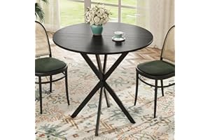 Unovivy 31.5" Black Small Round Dining Table for 2-4, Space Saving Circle Kitchen Dinner Table, Mid Century Modern Dining Room Desk for Kitchen, Apartment