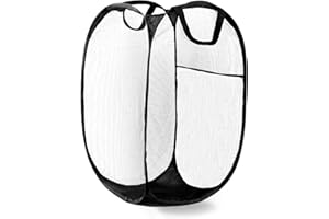 LXLOVESM Pop Up Hamper, Mesh Popup Laundry Hamper, Clothes Basket, Collapsible Hamper for Laundry, Foldable Hamper for Travel and Storage (Black)