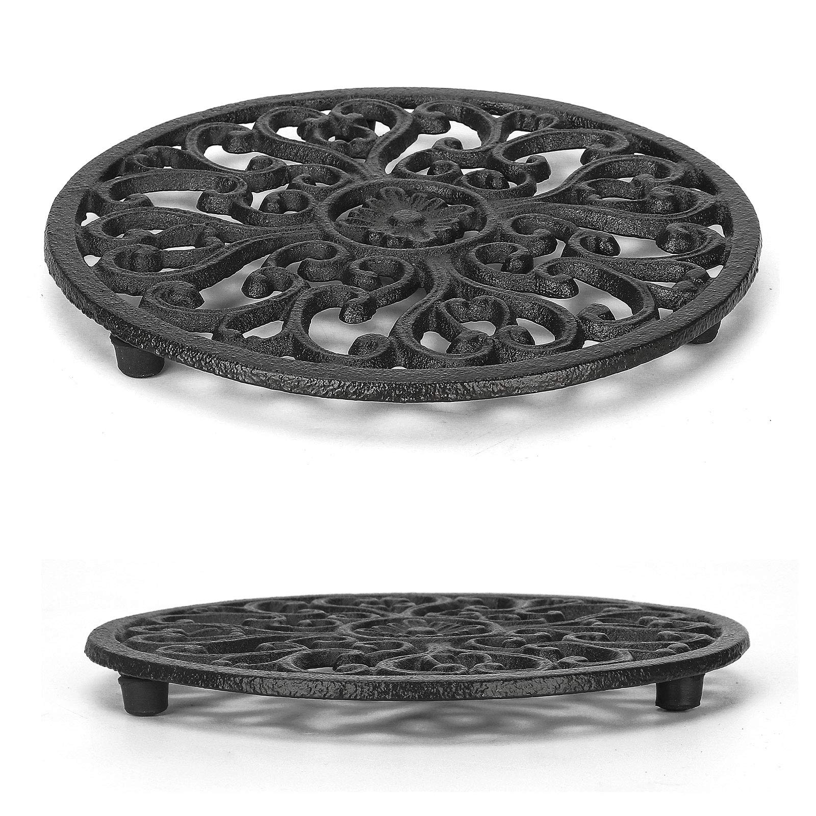 Photo 1 of ***(MISSING PART)***HERNGEE 2 Pack Round Cast Iron Trivet, 6.7 Inch Heavy-Duty Trivets for Hot Dishes, Pots and Pans, with Rubber Feet Non-Slip, Rustic Cast Iron Holder for Kitchen Dining Table Countertop