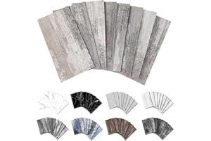 URCOLOR 32-Piece Peel and Stick Backsplash Wall Tile, 4"x 8" PVC Distressed Rustic Beige Wood Stick on Tiles for Kitchen, Bathroom, Laundry Room, Camper, Fireplace