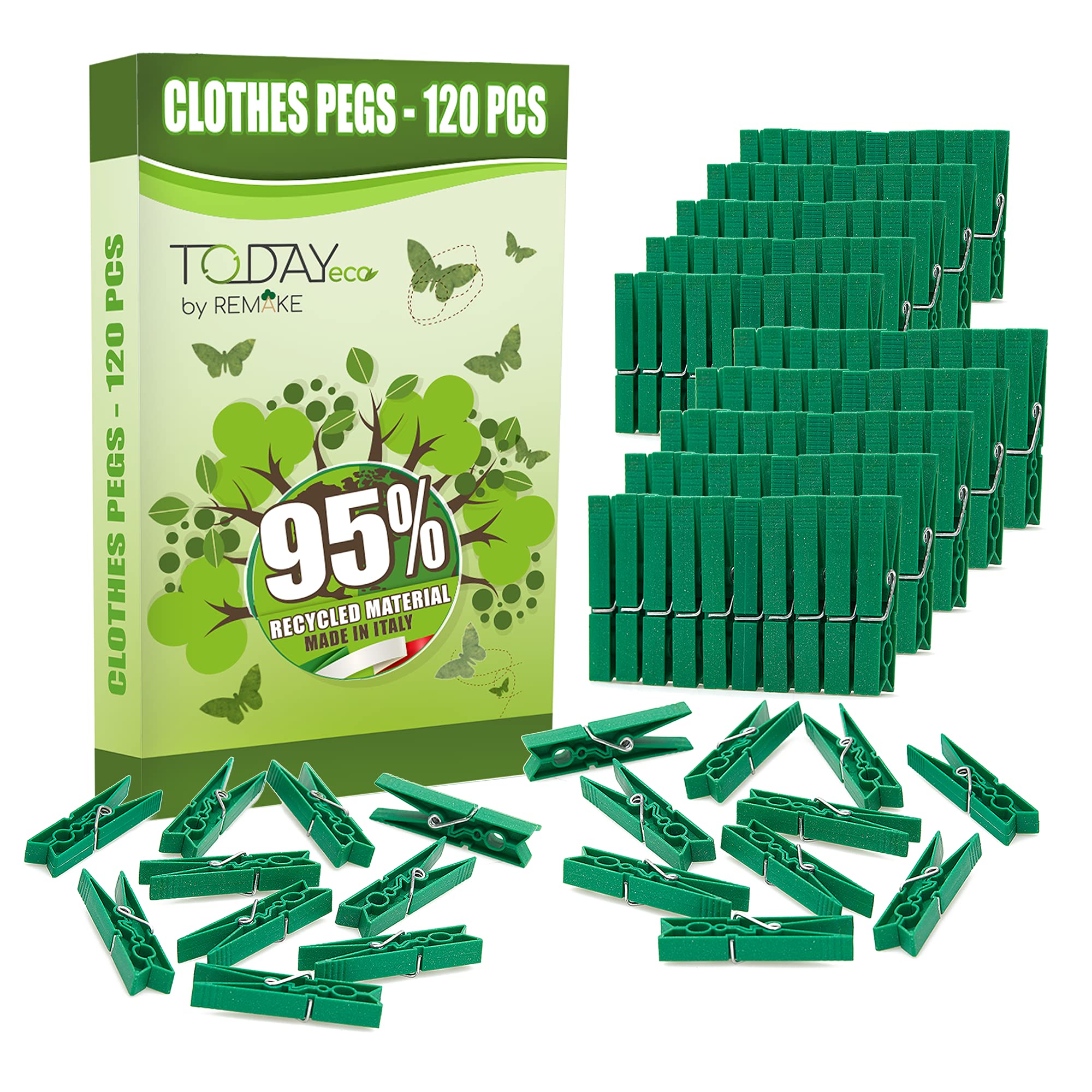 Today Eco – 120 clothes pegs for washing line, made from 95% recycled plastic – large format, rustproof, strong and wind-resistant