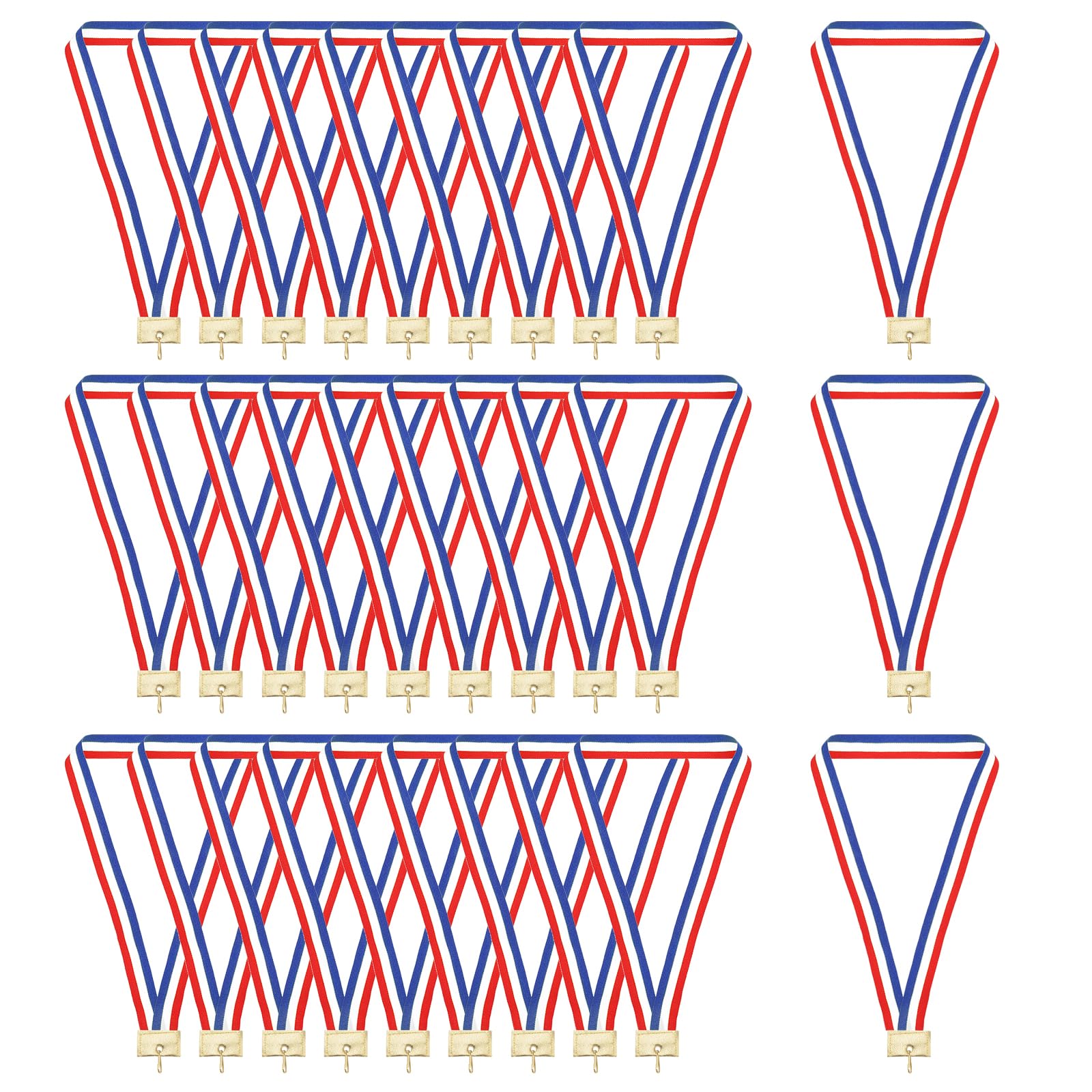 PATIKIL Award Neck Ribbons with Snap Clips, 30 Pcs Polyester Striped Medal Lanyards Ribbon with Leather Head Design for Competitions Sports Meetings Sports Party, Red, White, Blue