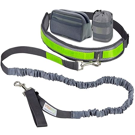 vitazoo Jogging Hundeleine mit Bauchgurt und Reflektor-Streifen (1,2 m - 2,0 m) für kleine und mittelgroße Hunde zum freihänd