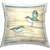 Stupell Industries Three Sandpipers Walking Beach Coast Design by Paul Brent Throw Pillow, 18 x 18, Beige