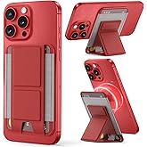 SuydanBox Magsafe Wallet - Magnetic Phone Wallet with Adjustable Stand, Leather Card Holder for iPhone 16/15/14/13/12 Series (Not Mini), 1 Slot, 6 Cards, Red
