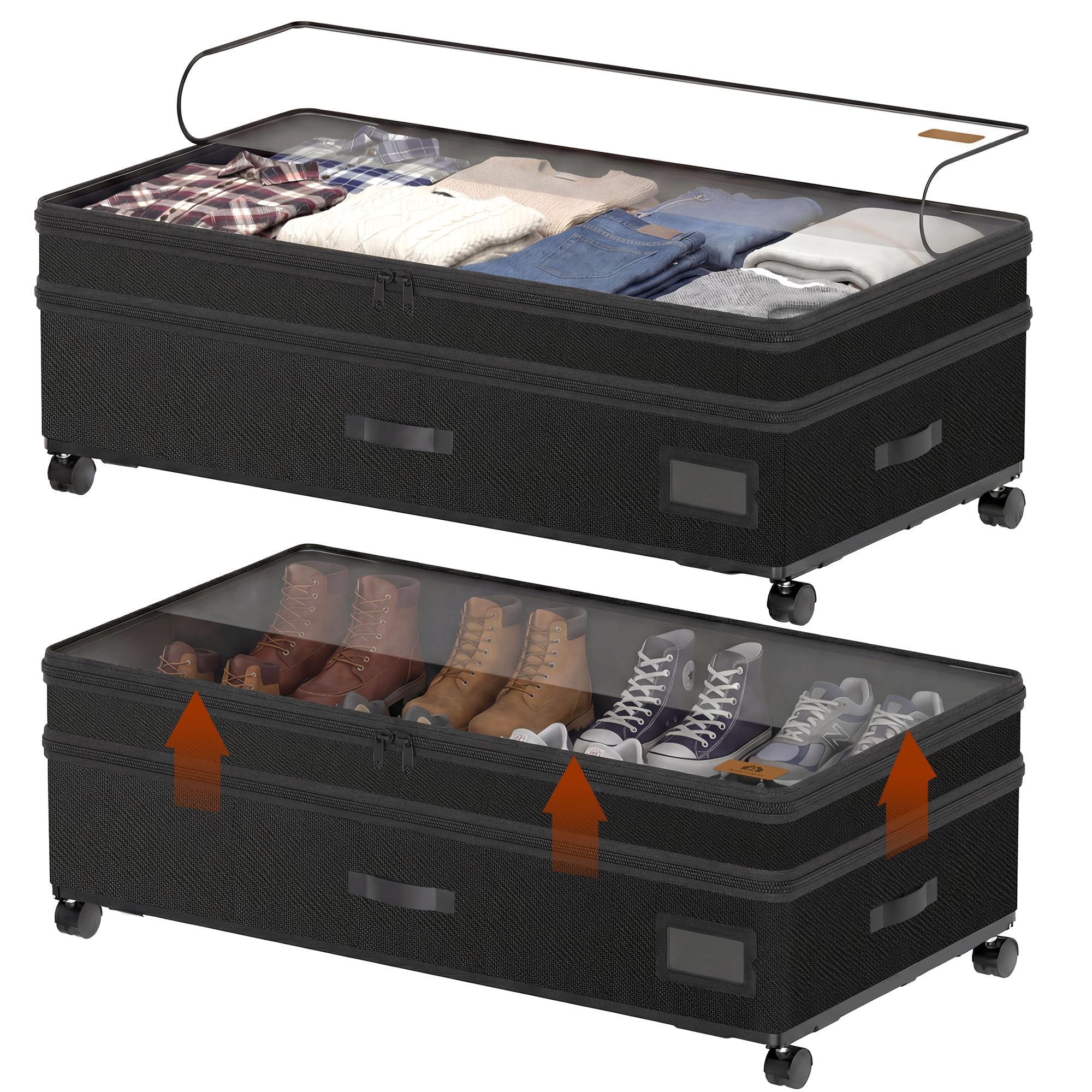 Photo 1 of Amoowis Under Bed Storage with Wheels, Adjustable Height Underbed Storage Containers, 2 Pack 65L Bins, Heavy-Duty 600D Fabric & Steel Frame for Clothes, Shoes, Bedding