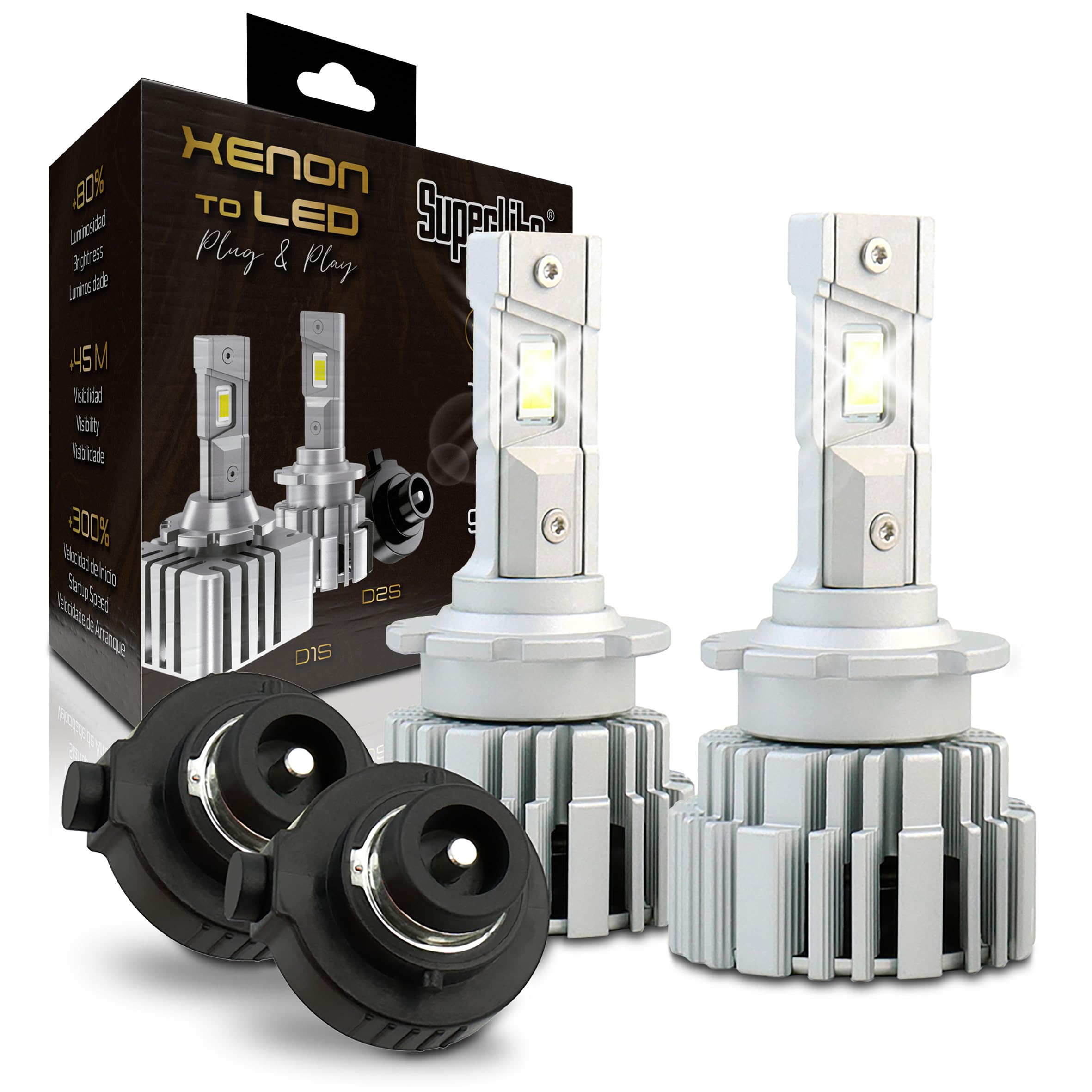 Superlite Xenon to LED Conversion Lamp Kit D2S Plug & Play Gold Series 6000K / 18000 Lumens / 12-24V / 45W For Car & Truck