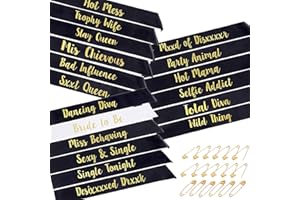ANGREEL 18Pcs Bride to Be Sashes Set with 1pcs White Bride to Be Sash + 17pcs Black Team Bride Sashes Hen do Sash for Bridesm