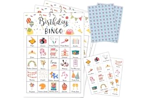 mermermu Birthday Party Bingo Game Cards(24 Players), Birthday Bingo Card for Family Friend Adult, Large Group Holiday Party Activity Favor Decoration Supplies -002