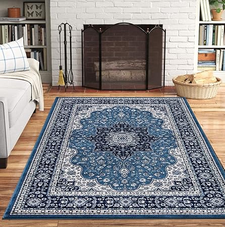 Rugs Living Room Large 160x230 Floral Design Traditional Wool Rugs Low Pile Non Shed Anti Slip Soft Classical Carpets For Bedrooms Rome Blue Amazon Co Uk Kitchen Home