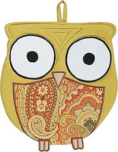 C&F Home Yellow Owl Pot Holder/Oven Mitt Oven Mitt Set Tan