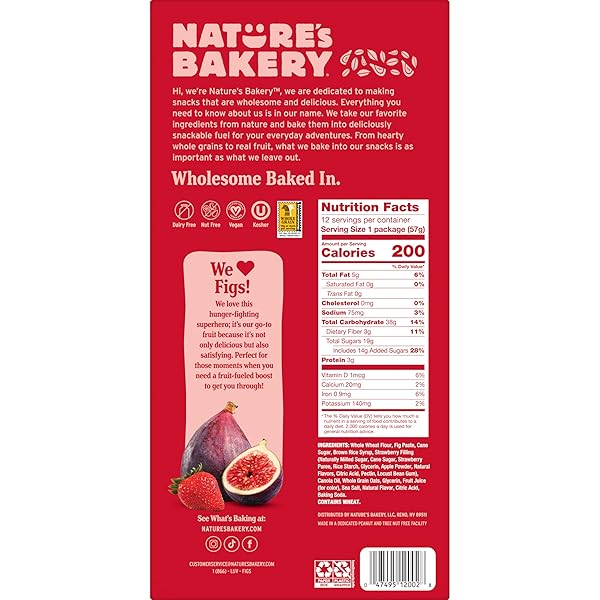 NATURE’S BAKERY WHOLE WHEAT FIG BARS, REAL FRUIT, STRAWBERRY, 12 TWIN PACKS