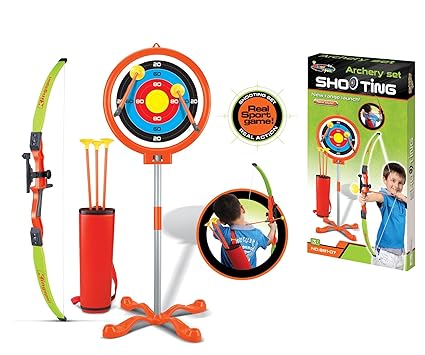 Roshan Toys Kids Bow & Arrow Set With Target Quiver & Stand - Indoor & Outdoor Use Fun Target Practice
