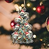 Elephant Tree Christmas Ornament, Elephants (2D Flat) 3.75" Acrylic Ornament, Gift for Elephant Lovers, Forest & Woodland Animal Christmas Ornament for Women, Girls, Family Xmas Tree Hanging Decor