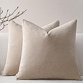 a moment Pack of 2 Decorative Chenille Throw Pillow Covers with Twill Cushion Covers for Sofa Living Room Couch Bed 20x20 Inch Beige