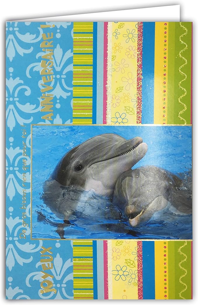 Afie Ca1 Dauphins Carte Joyeux Anniversaire De Gros Bisous Rien Que Pour Toi Dorure Or Dore Brillant Paillettes Animaux Livree Avec Enveloppe Beige Format Carte Fermee 11 5x17cm Amazon Fr Fournitures De Bureau