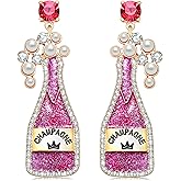 CEALXHENY Champagne Earrings Pearl Rhinestone Champagne Bottle Earrings for Women Wine Bottle Drop Dangle Earrings Holiday Party Celebration Earrings
