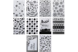 CHENGU 10 Pieces Christmas Embossing Folders Snowflake Deer Leaves Stencil Template DIY Craft Background Embossing Folders for Card Making Photo Album Scrapbooking Decoration