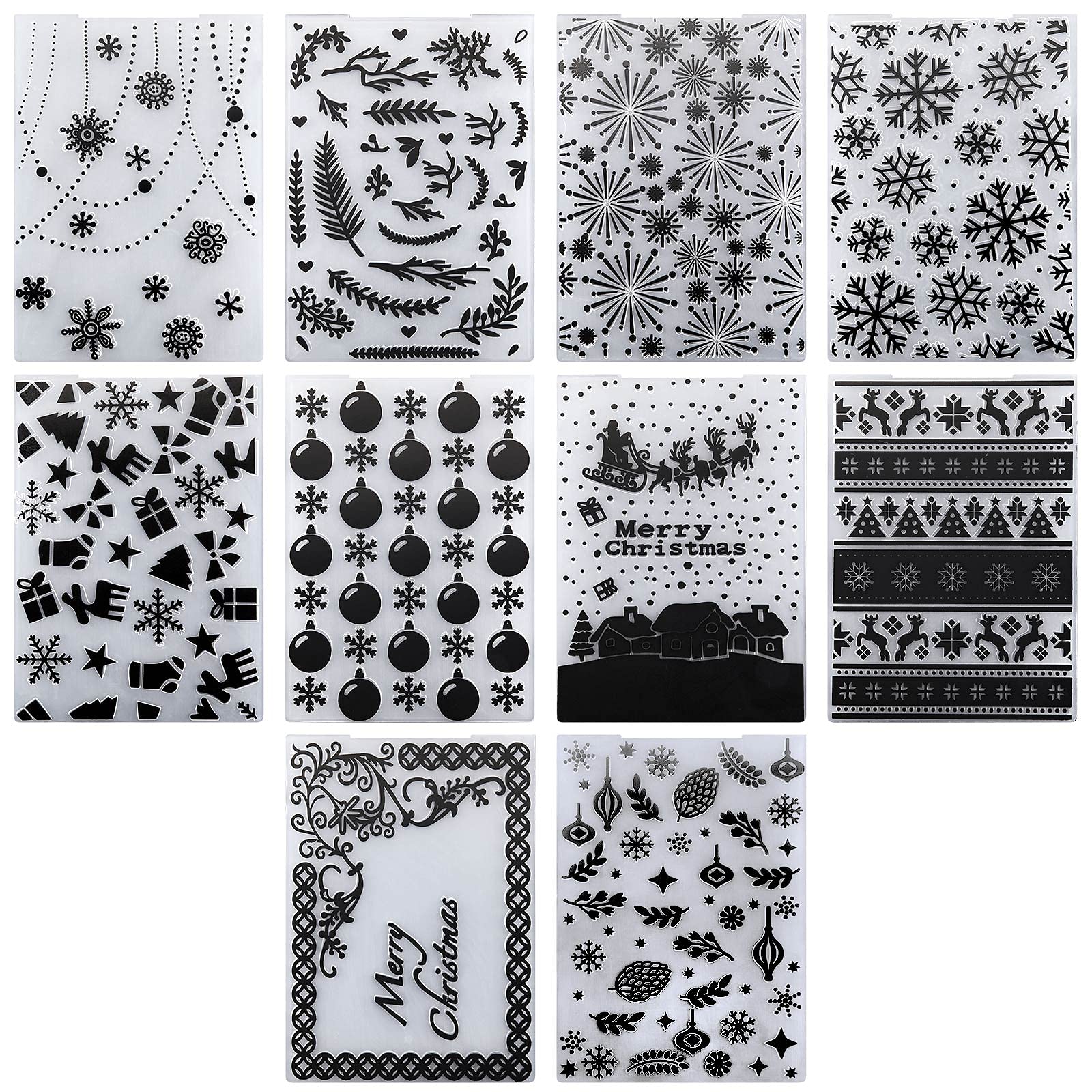 Photo 1 of 10 Pieces Christmas Embossing Folders Snowflake Deer Leaves Stencil Template DIY Craft Background Embossing Folders for Card Making Photo Album Scrapbooking Decoration