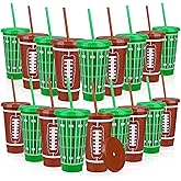 Kochorie 18 Pcs 24 oz Football Party Cups with Lids and Straws Reusable Plastic Tumbler Travel Mug Cups for Kids Coach Men Women Football Favors Tailgate Party Sports Game Time Supplies Decorations