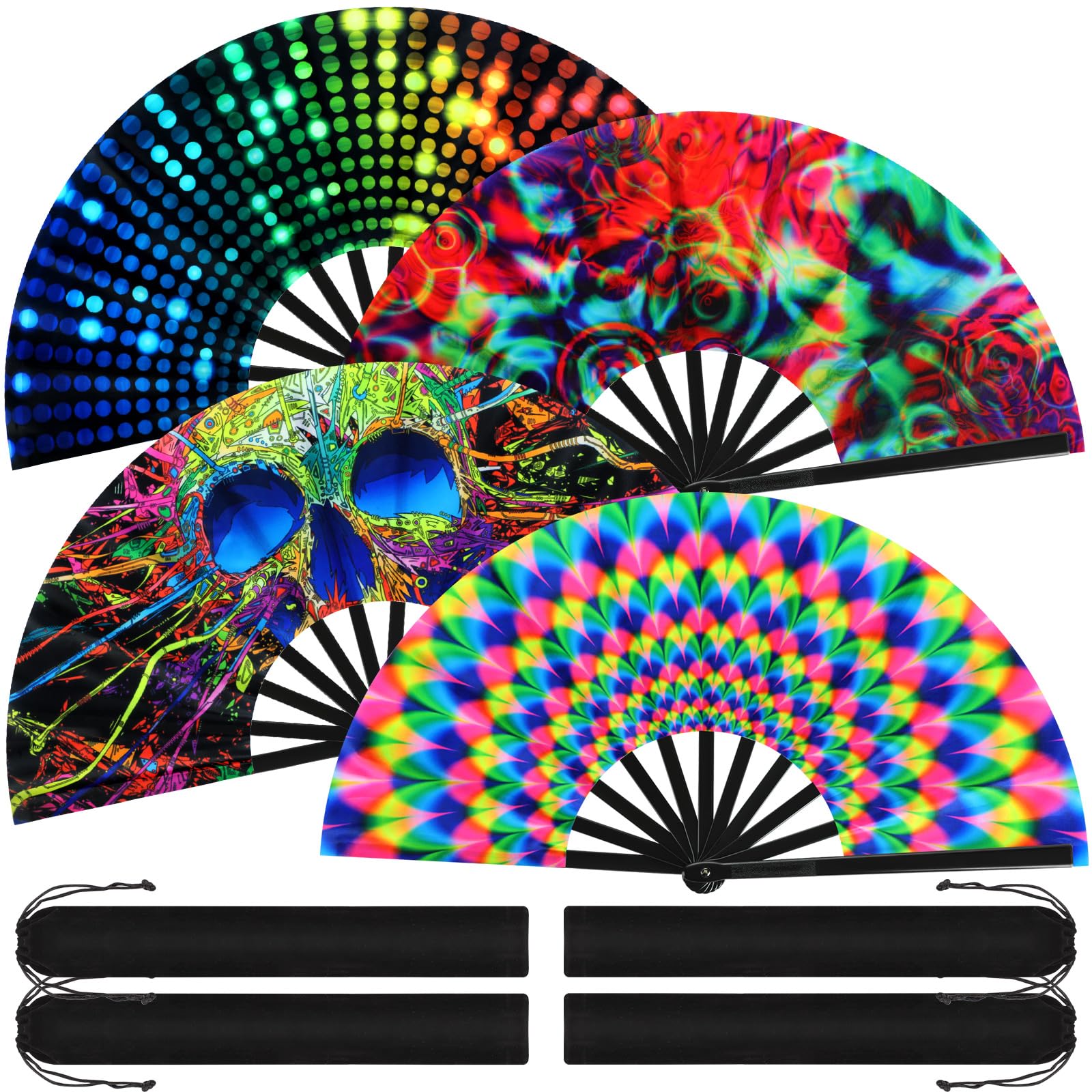 Photo 1 of Blulu 4 Pcs 13 Inch Large Folding Hand Fans Bulk Giant Clapping Popping Rave Fans Foldable for Line Dancing Boots on The Ground Festival Party Decoration(Disco Color,Classic Style)