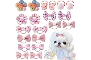 LCICLLY 30Pcs Pink Small Dog Hair Bows with Rubber Bands Handmade Girls Female Puppy Dog Bows That Stay in Cute Pet Grooming Flower Ball Bowknot Medium Dog Hair Ties Accessories Bulk for Yorkie Maltese
