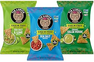 Tia Lupita Cactus Tortilla Chips Variety (Pack of 3) - Vegan, Gluten-Free, Grain-Free, Dairy-Free, Non-GMO, High Fiber, Authentic Mexican Snack Food