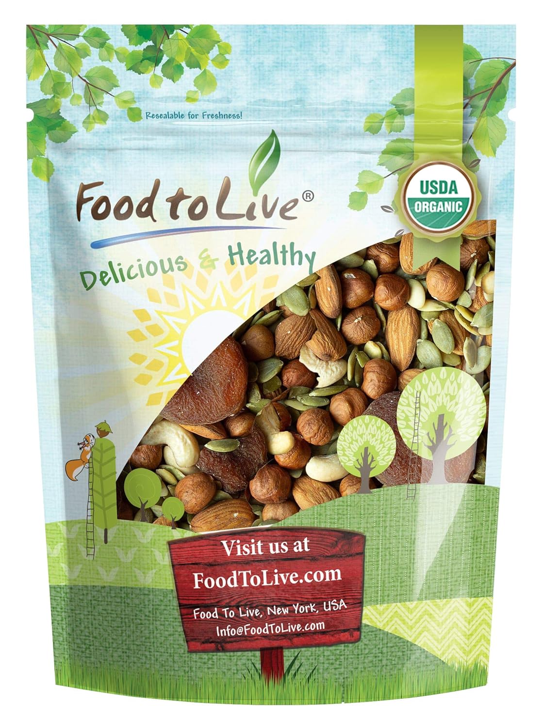 Organic Active Life Trail Mix, 1 Pound — Raw and Non-GMO Snack Mix Contains Cashews, Pumpkin Seeds, Apricots, Hazelnuts, Almonds. Vegan Superfood, Kosher, No Added Sugar, Bulk