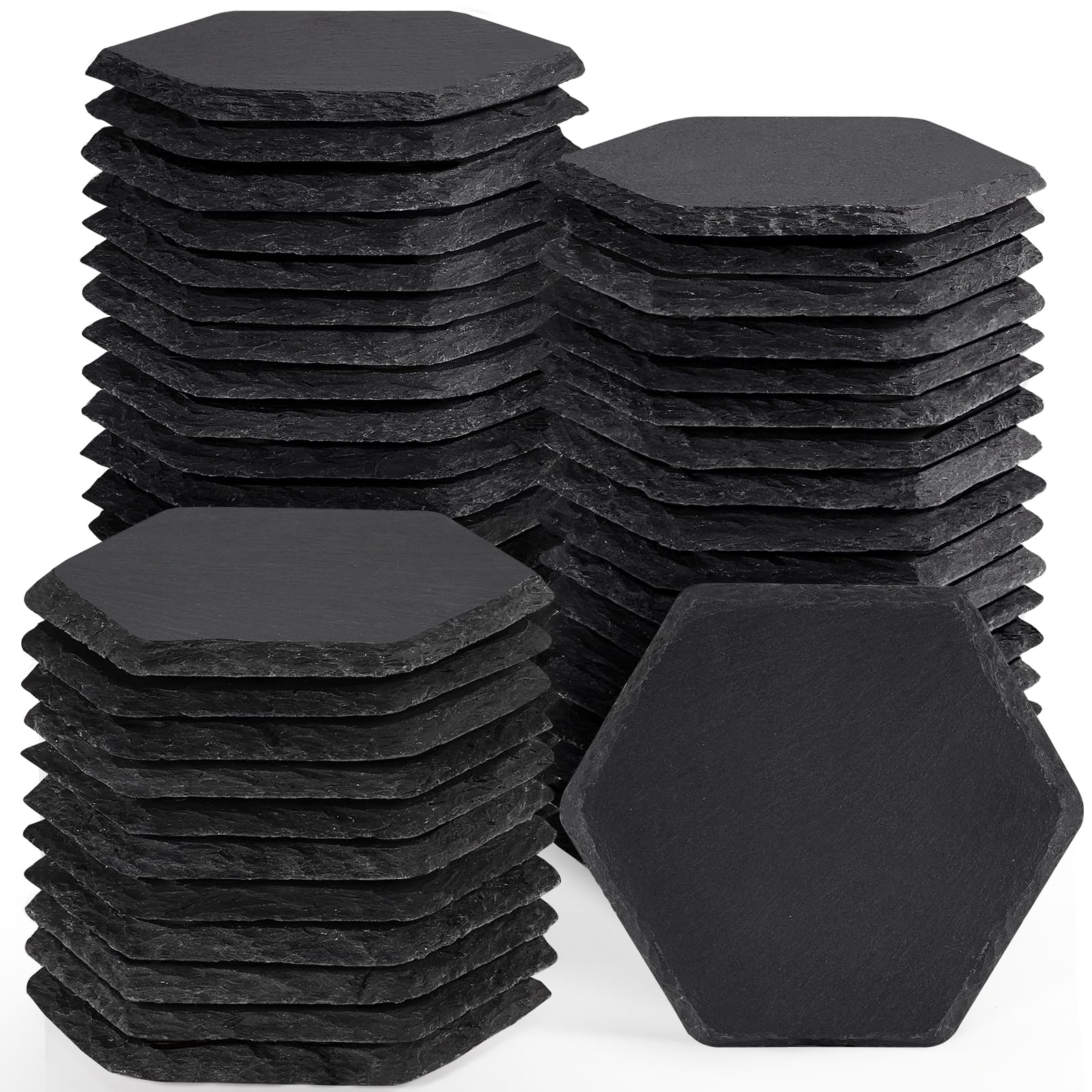 WEWINK PLUS 50 PCS Slate Coasters Bulk for Laser Engraving, 4 Inch Hexagon Blank Black Stone Drinks Coasters Rustic Coaster with Anti-Scratch Backing for Home Decor, Bar, Gifts, DIY