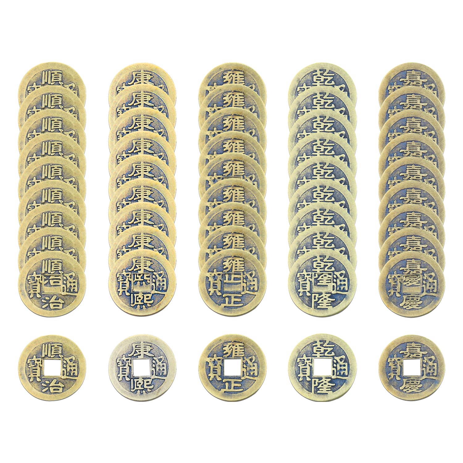 TIANNAIT 50pcs Chinese Feng Shui Coins, Lucky, Antique, Copper, Ancient Emperor Coins Bring Happiness, Health and Prosperity Home Accessories