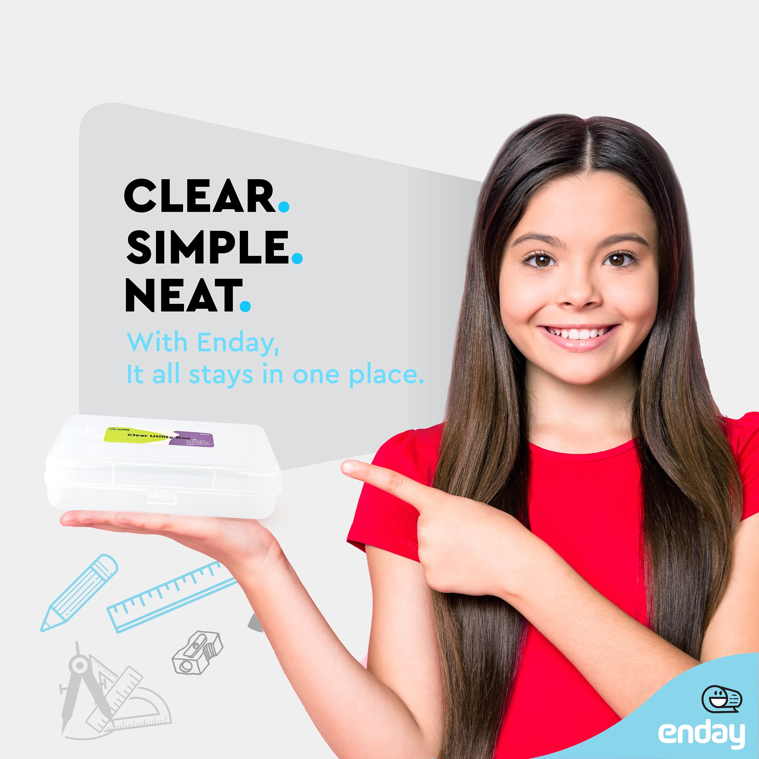 Enday Plastic Pencil Box with Snap Closure Lids Clear, Small Utility Crayon and Marker School and Office Storage Supplies Case, Large Capacity Durable Translucent Supply Organizer Boxes For Kids