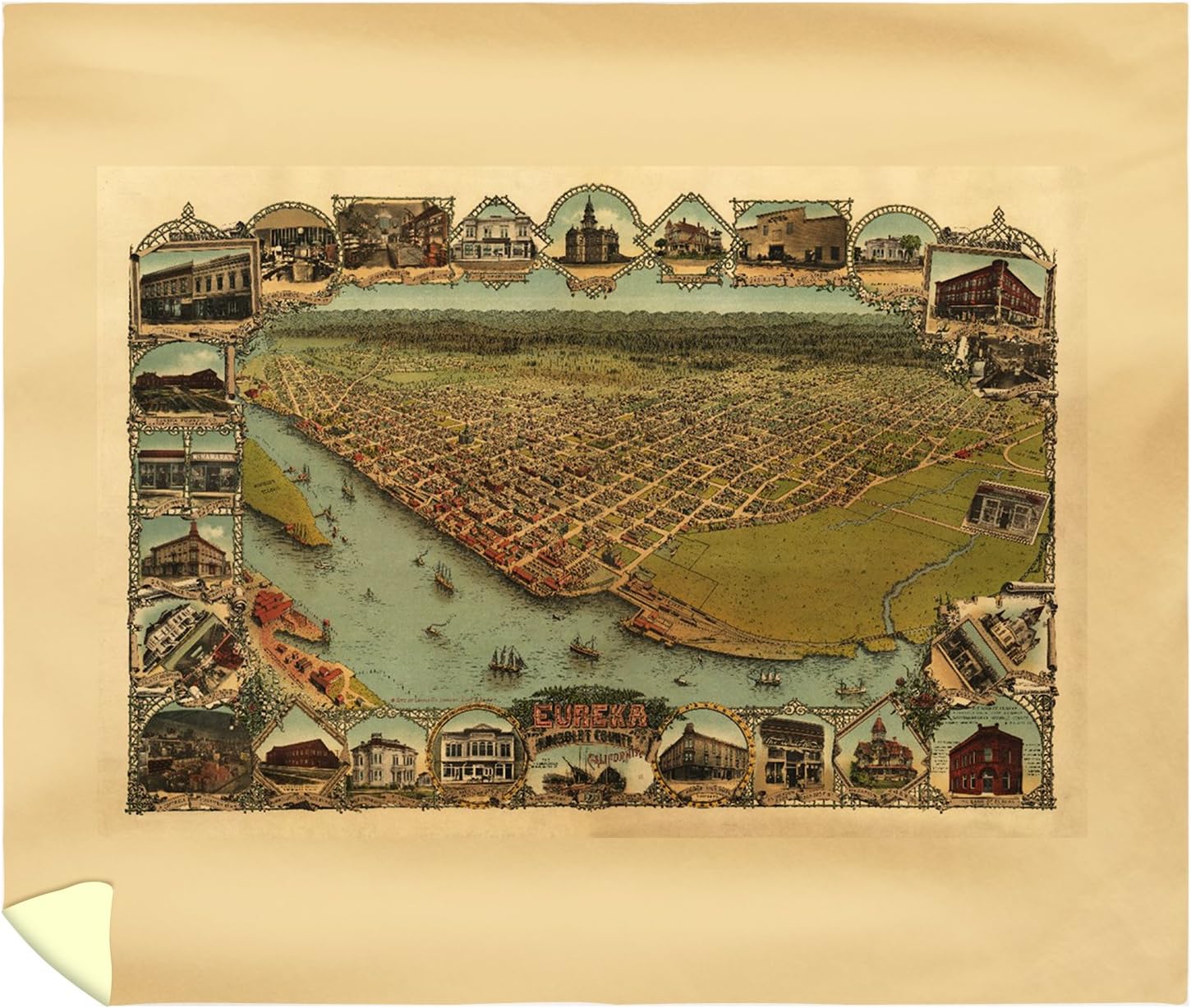 Lantern Press Eureka, California Panoramic Map 7423 (88x104 King Microfiber Duvet Cover)