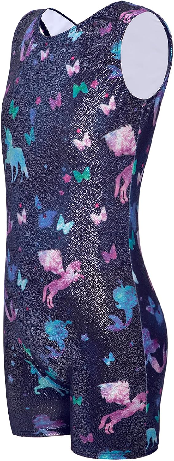 Leotards for Girls Gymnastics Unicorn Sparkly Pink Biketards Stars Rainbow Clouds: Clothing